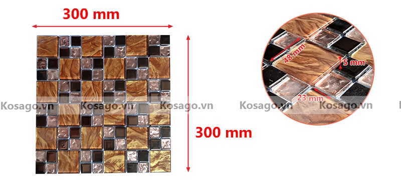 Kích thước sản phẩm gạch mosaic mẫu BV021 Kích thước sản phẩm gạch mosaic mẫu BV021
